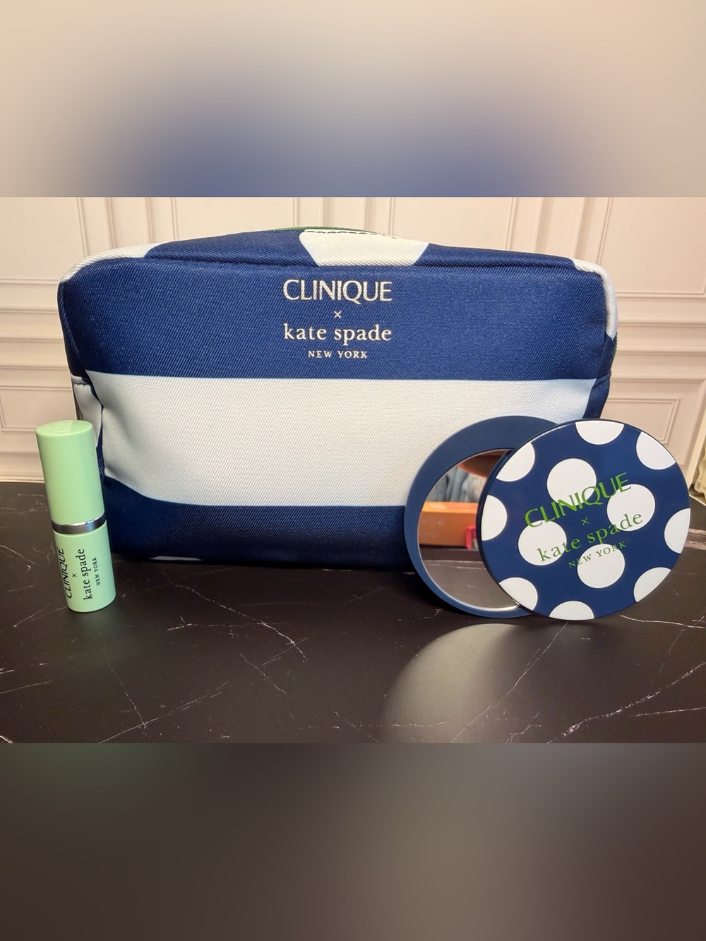 Clinique x Kate Cosmetic Pouch/Lipstick/ Compact Mirror